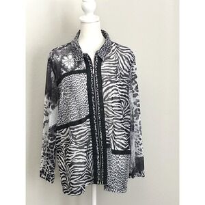 Multiples Women's Sheer Jacket‎ Hacker Black White Print Size XL